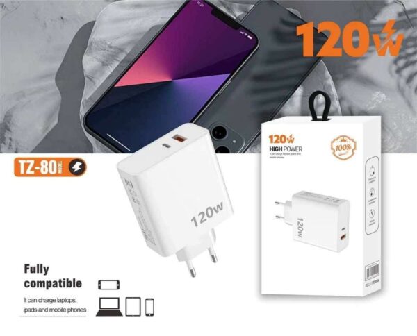 Chargeur ultra rapide 120 W pour type-C + USB-A – Image 2